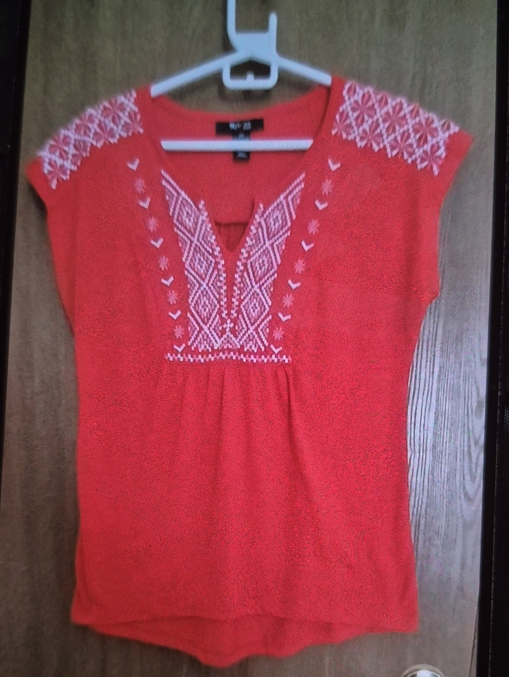 Style & Co Orange Embroidered Short Sleeve Top Women’s Size Petite Medium